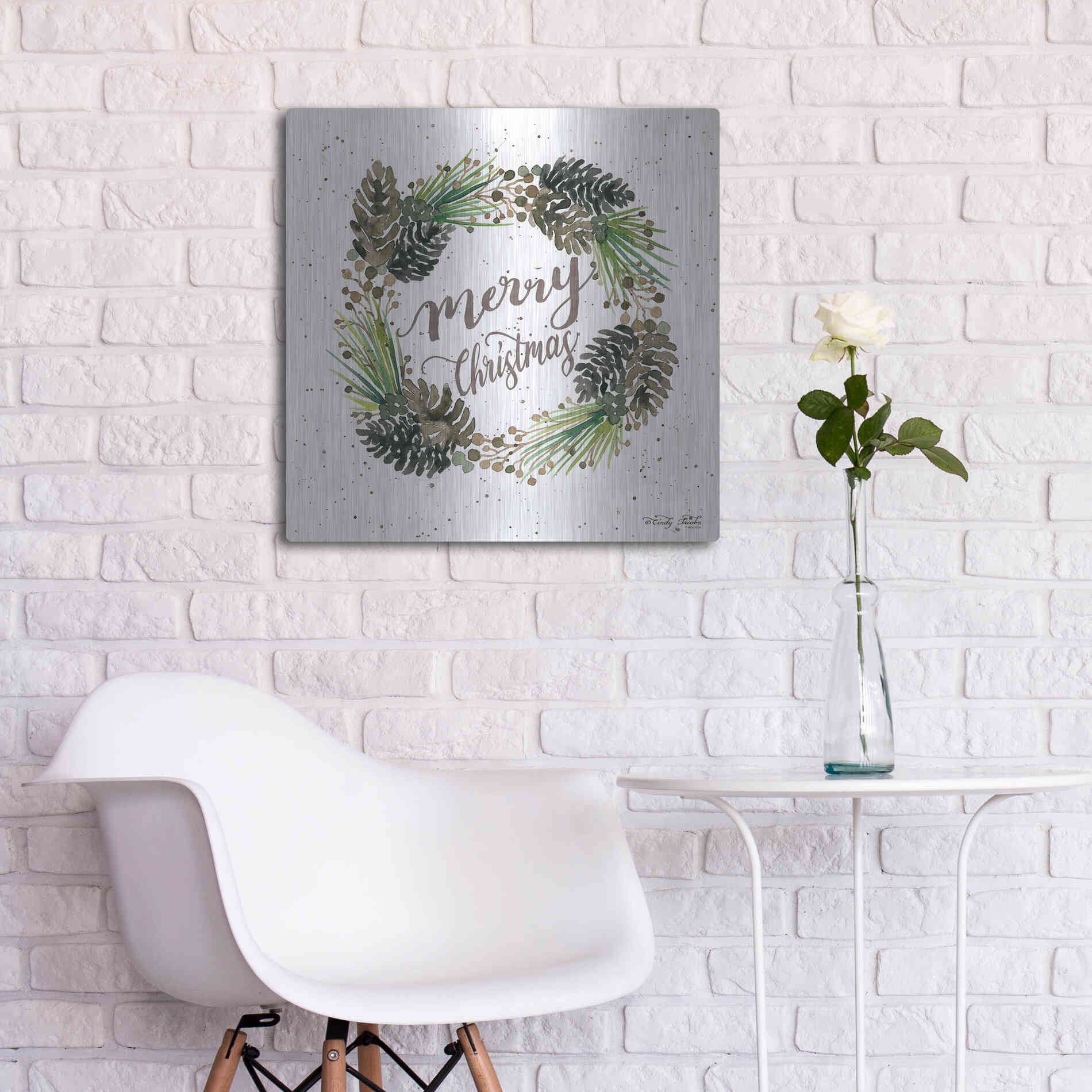 Luxe Metal Art 'Christmas Pinecone Wreath' by Cindy Jacobs, Metal Wall Art,24x24