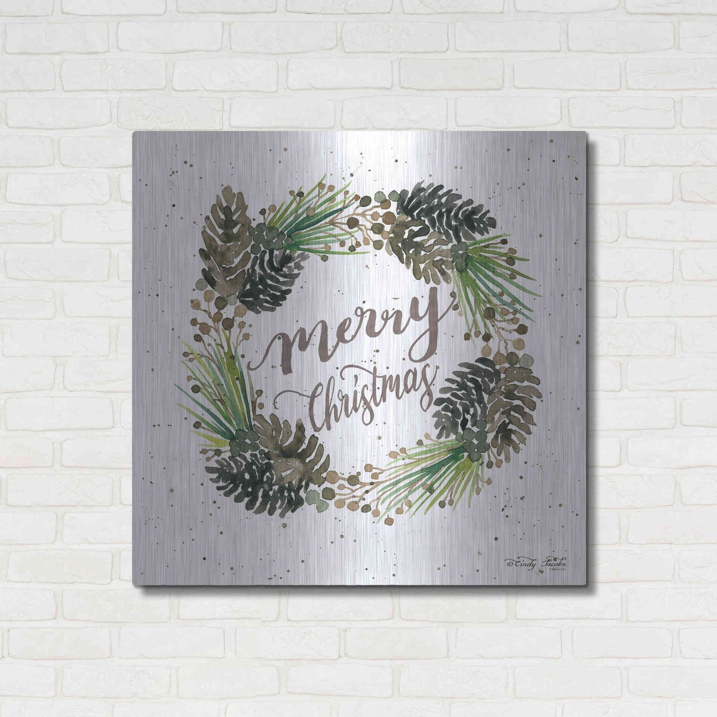 Luxe Metal Art 'Christmas Pinecone Wreath' by Cindy Jacobs, Metal Wall Art,36x36