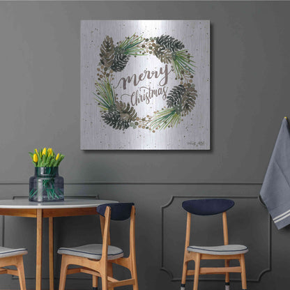 Luxe Metal Art 'Christmas Pinecone Wreath' by Cindy Jacobs, Metal Wall Art,36x36