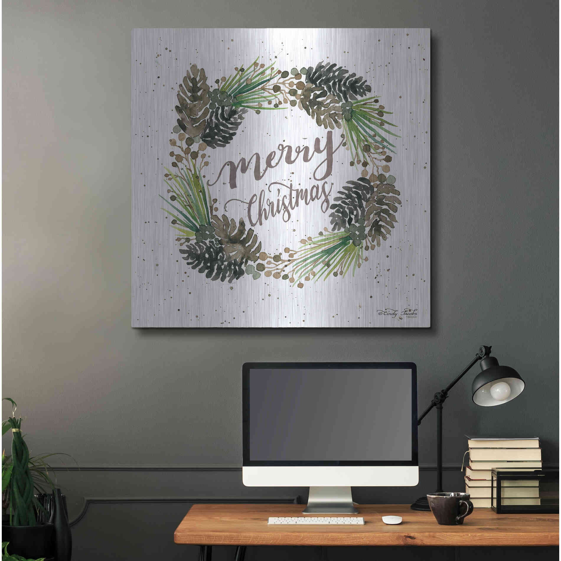 Luxe Metal Art 'Christmas Pinecone Wreath' by Cindy Jacobs, Metal Wall Art,36x36