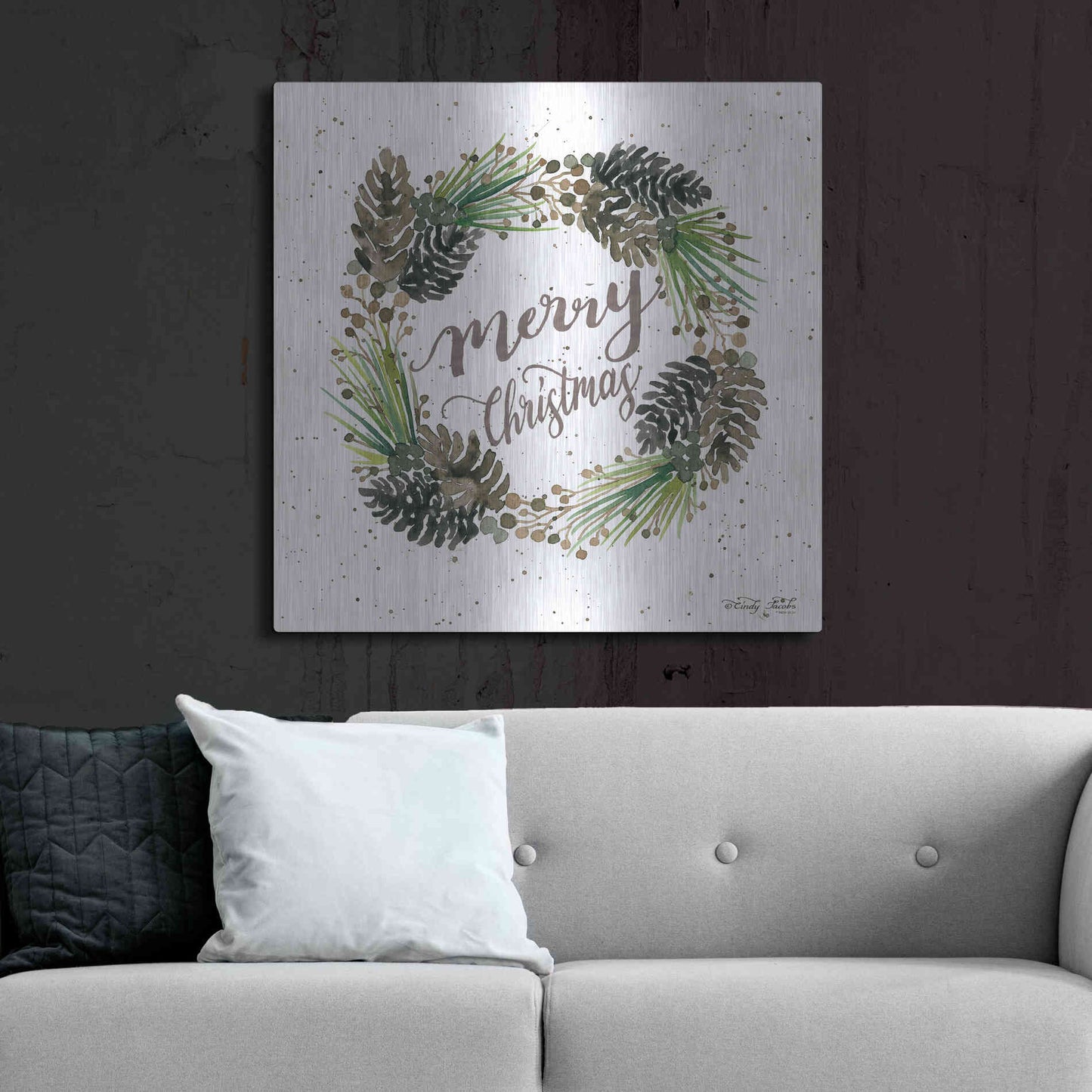 Luxe Metal Art 'Christmas Pinecone Wreath' by Cindy Jacobs, Metal Wall Art,36x36