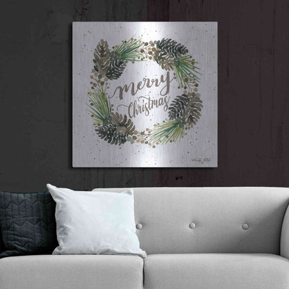Luxe Metal Art 'Christmas Pinecone Wreath' by Cindy Jacobs, Metal Wall Art,36x36