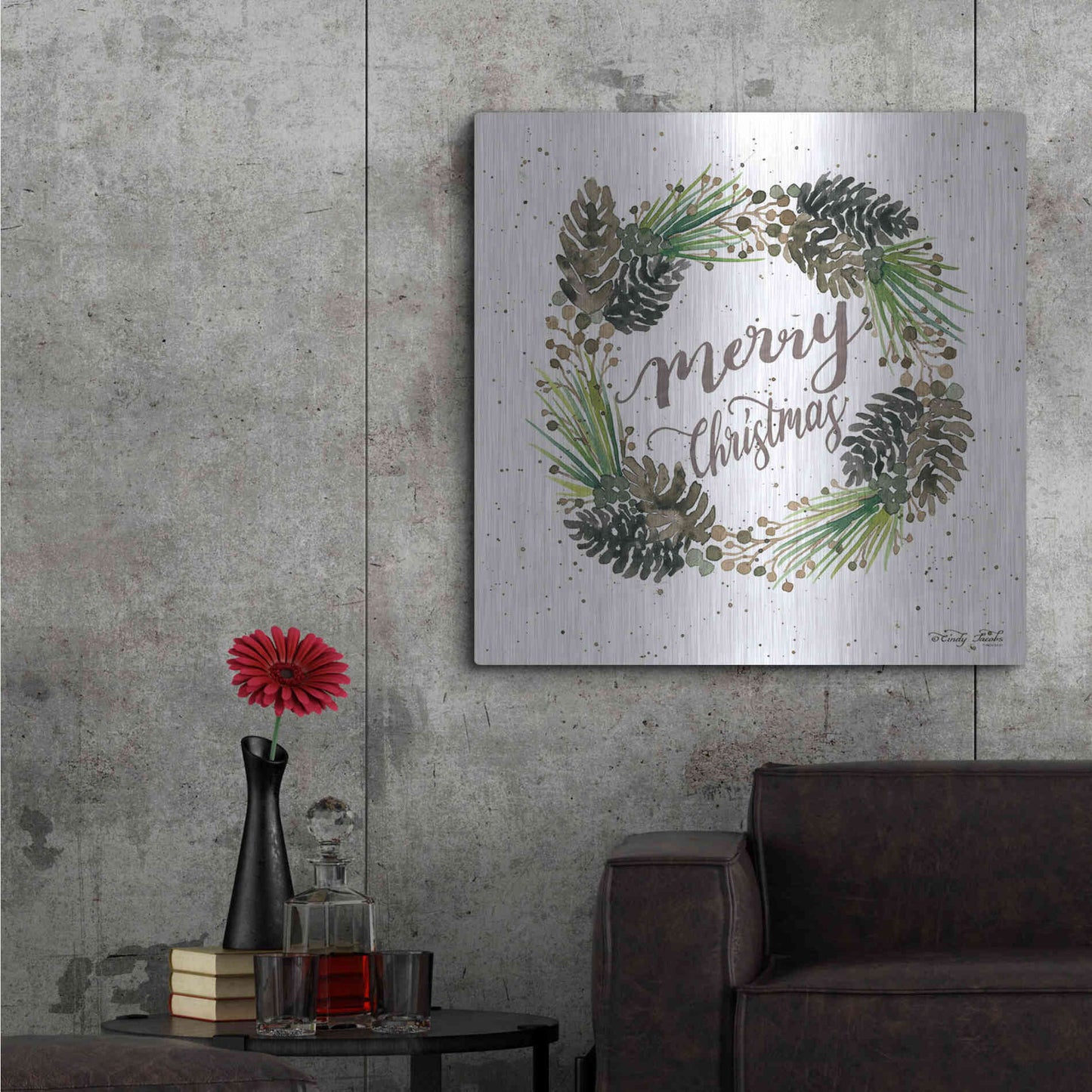 Luxe Metal Art 'Christmas Pinecone Wreath' by Cindy Jacobs, Metal Wall Art,36x36