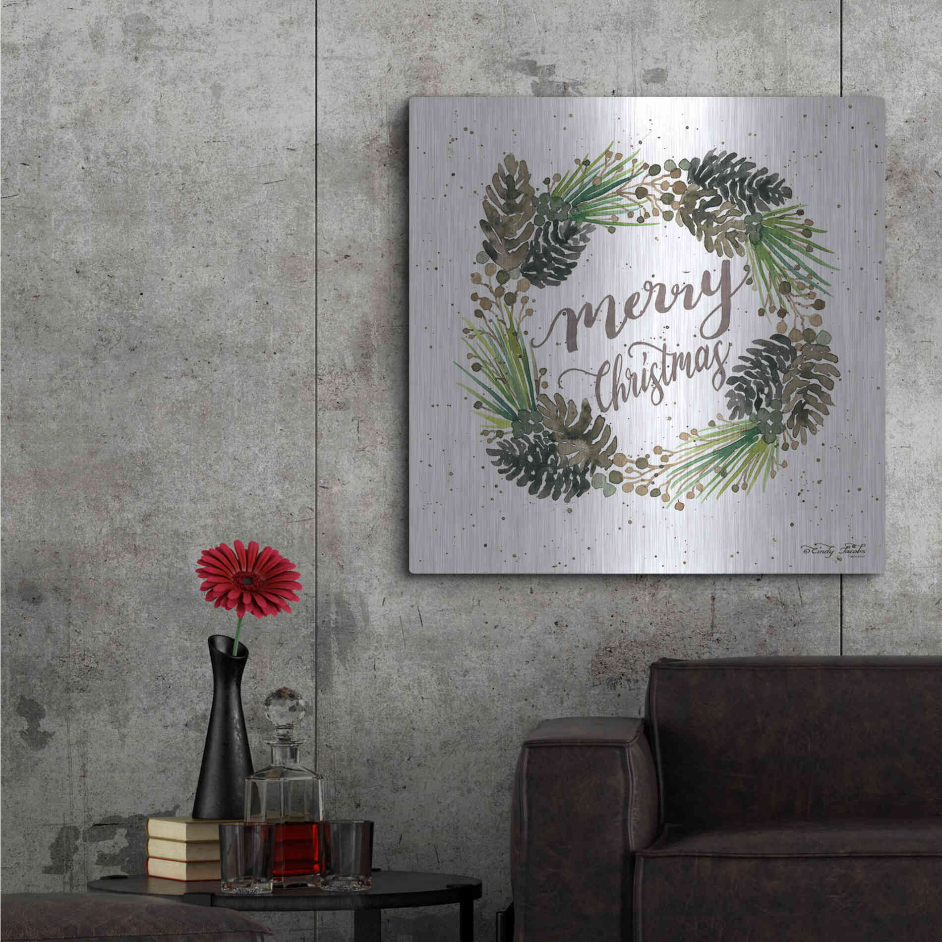 Luxe Metal Art 'Christmas Pinecone Wreath' by Cindy Jacobs, Metal Wall Art,36x36