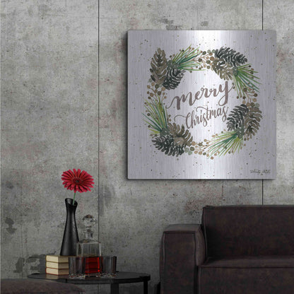Luxe Metal Art 'Christmas Pinecone Wreath' by Cindy Jacobs, Metal Wall Art,36x36