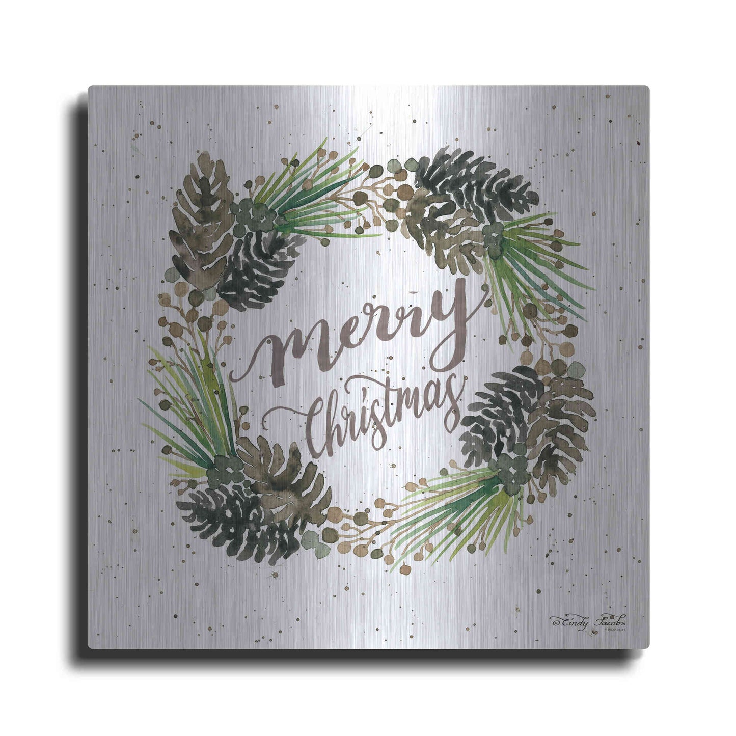 Luxe Metal Art 'Christmas Pinecone Wreath' by Cindy Jacobs, Metal Wall Art