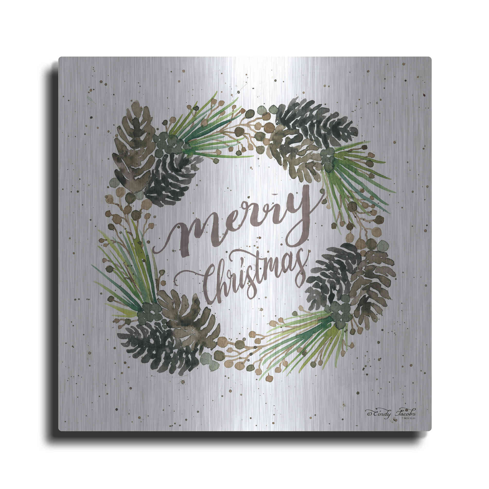 Luxe Metal Art 'Christmas Pinecone Wreath' by Cindy Jacobs, Metal Wall Art