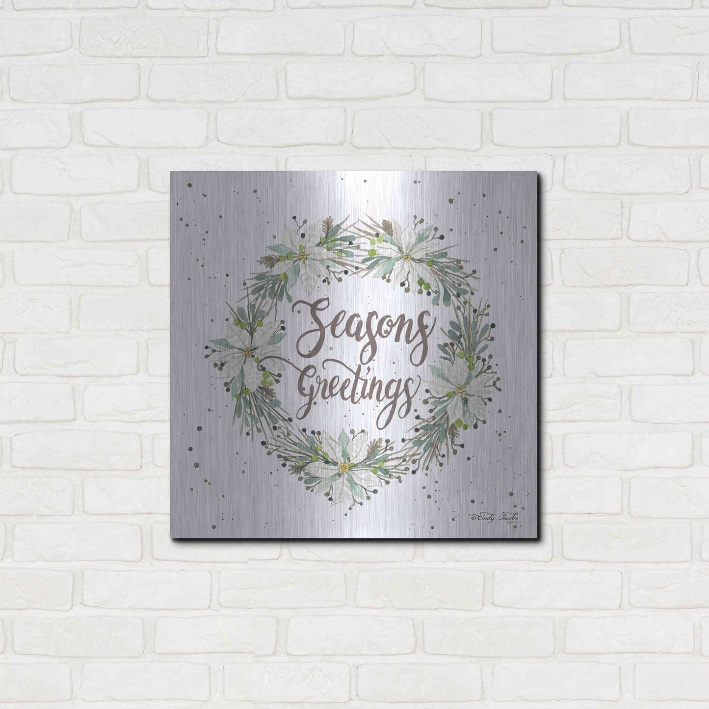 Luxe Metal Art 'Seasons Greetings Wreath III' by Cindy Jacobs, Metal Wall Art,24x24