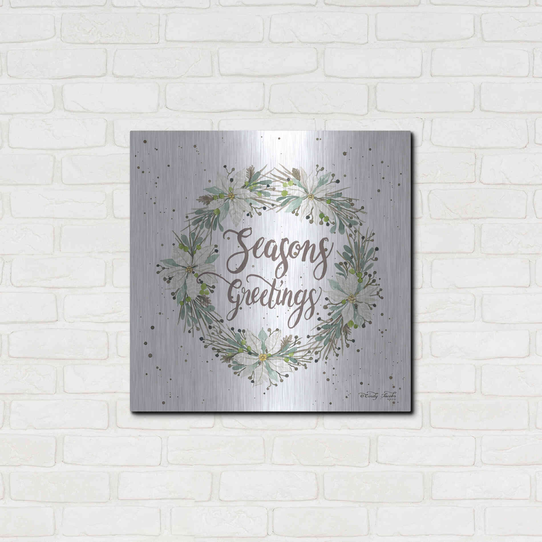 Luxe Metal Art 'Seasons Greetings Wreath III' by Cindy Jacobs, Metal Wall Art,24x24