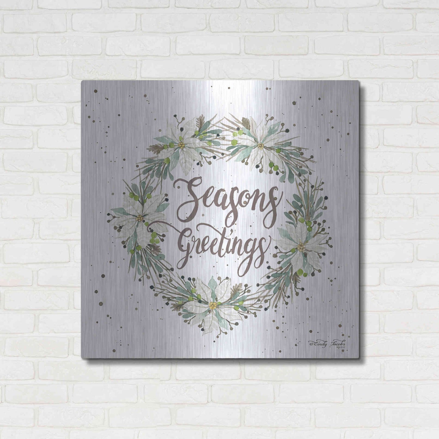 Luxe Metal Art 'Seasons Greetings Wreath III' by Cindy Jacobs, Metal Wall Art,36x36