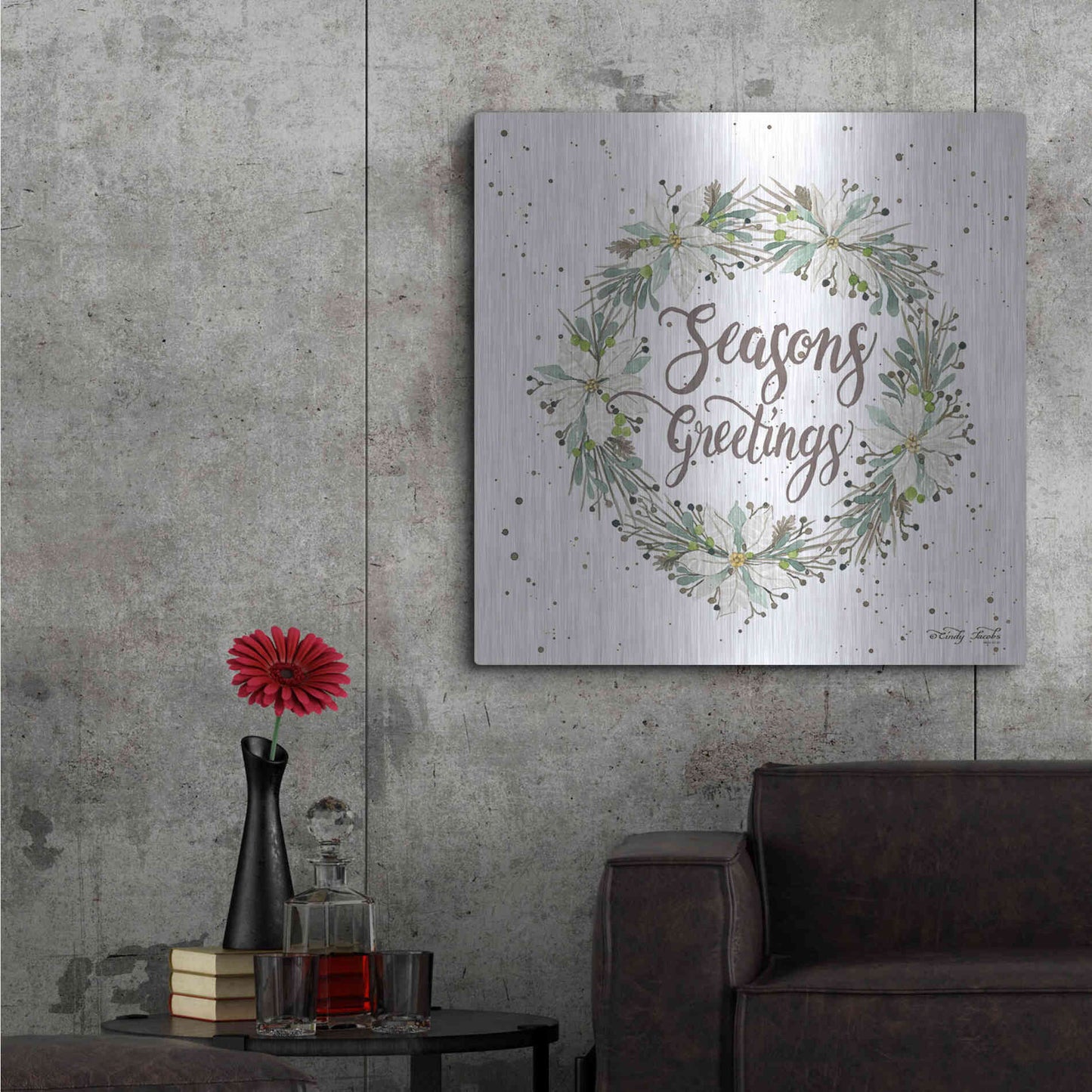 Luxe Metal Art 'Seasons Greetings Wreath III' by Cindy Jacobs, Metal Wall Art,36x36