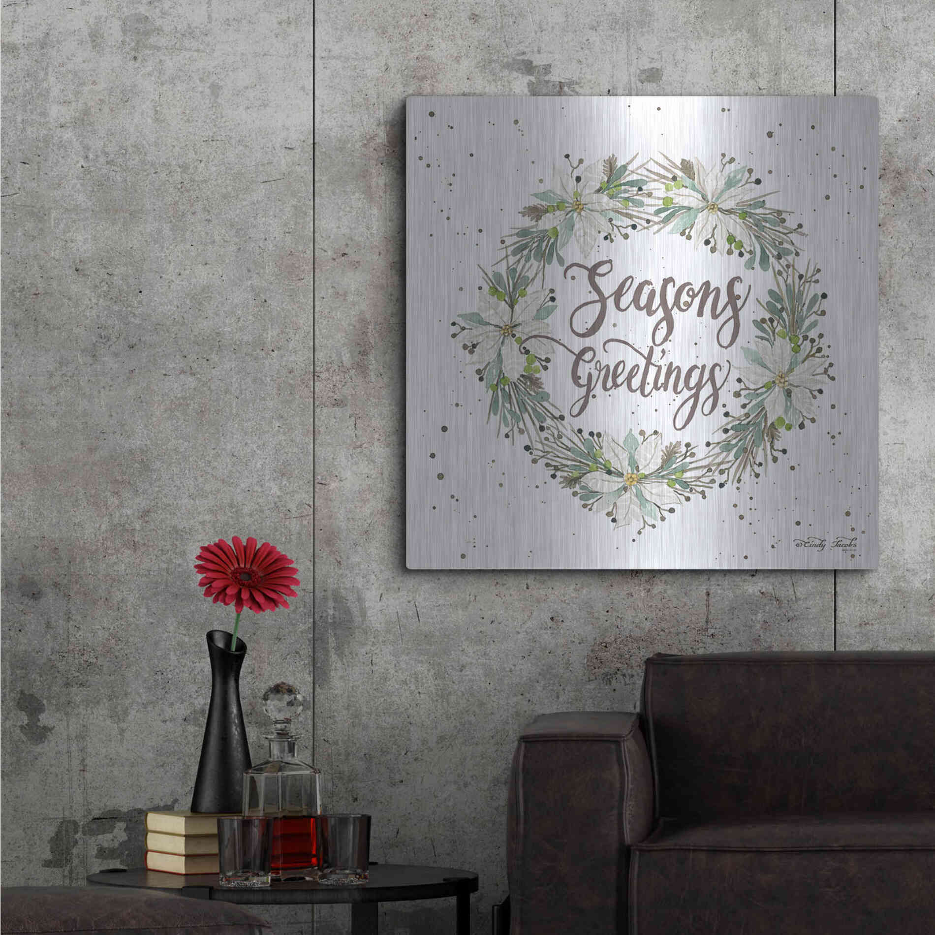 Luxe Metal Art 'Seasons Greetings Wreath III' by Cindy Jacobs, Metal Wall Art,36x36