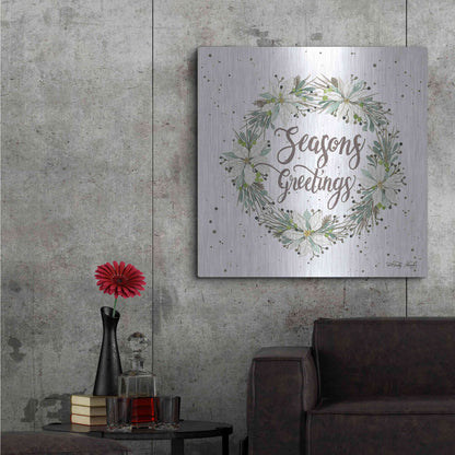 Luxe Metal Art 'Seasons Greetings Wreath III' by Cindy Jacobs, Metal Wall Art,36x36