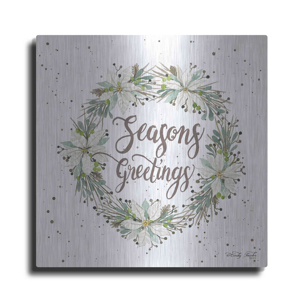 Luxe Metal Art 'Seasons Greetings Wreath III' by Cindy Jacobs, Metal Wall Art