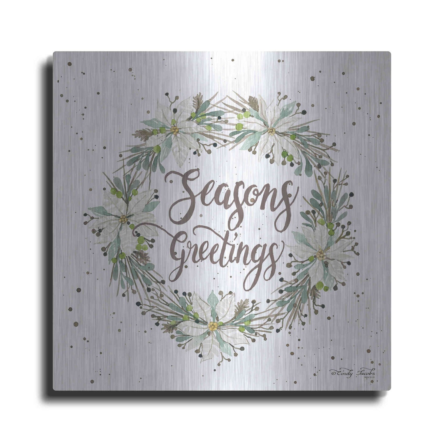 Luxe Metal Art 'Seasons Greetings Wreath III' by Cindy Jacobs, Metal Wall Art