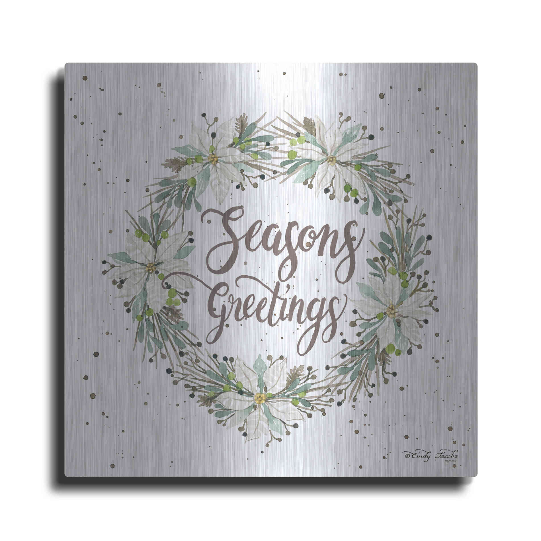 Luxe Metal Art 'Seasons Greetings Wreath III' by Cindy Jacobs, Metal Wall Art