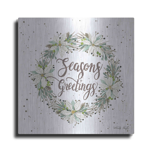 Luxe Metal Art 'Seasons Greetings Wreath III' by Cindy Jacobs, Metal Wall Art