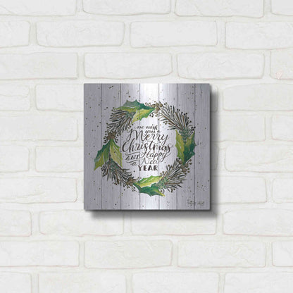 Luxe Metal Art 'Merry Christmas and Happy New Year Wreath' by Cindy Jacobs, Metal Wall Art,12x12