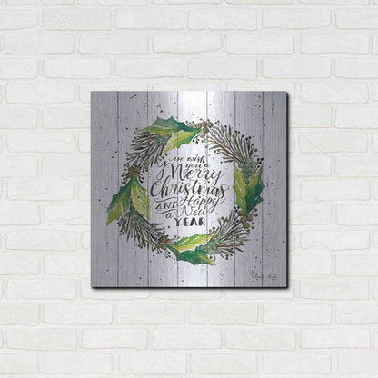 Luxe Metal Art 'Merry Christmas and Happy New Year Wreath' by Cindy Jacobs, Metal Wall Art,24x24