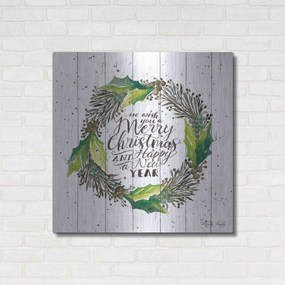 Luxe Metal Art 'Merry Christmas and Happy New Year Wreath' by Cindy Jacobs, Metal Wall Art,36x36