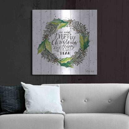 Luxe Metal Art 'Merry Christmas and Happy New Year Wreath' by Cindy Jacobs, Metal Wall Art,36x36