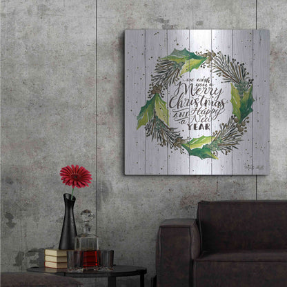 Luxe Metal Art 'Merry Christmas and Happy New Year Wreath' by Cindy Jacobs, Metal Wall Art,36x36