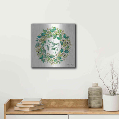 Luxe Metal Art 'Love Bears All Things Eucalyptus Wreath' by Cindy Jacobs, Metal Wall Art,12x12