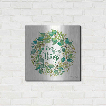 Luxe Metal Art 'Love Bears All Things Eucalyptus Wreath' by Cindy Jacobs, Metal Wall Art,24x24