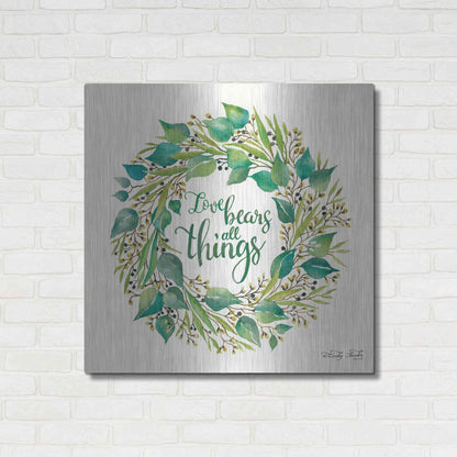 Luxe Metal Art 'Love Bears All Things Eucalyptus Wreath' by Cindy Jacobs, Metal Wall Art,36x36