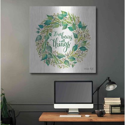 Luxe Metal Art 'Love Bears All Things Eucalyptus Wreath' by Cindy Jacobs, Metal Wall Art,36x36