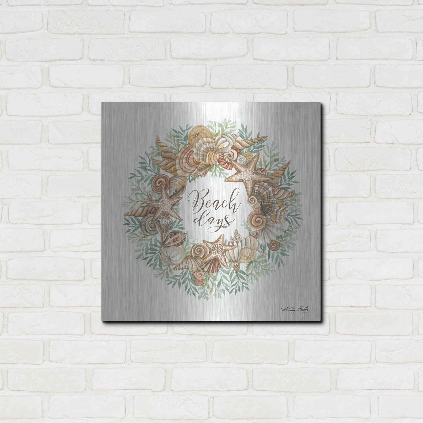 Luxe Metal Art 'Beach Days Shell Wreath' by Cindy Jacobs, Metal Wall Art,24x24