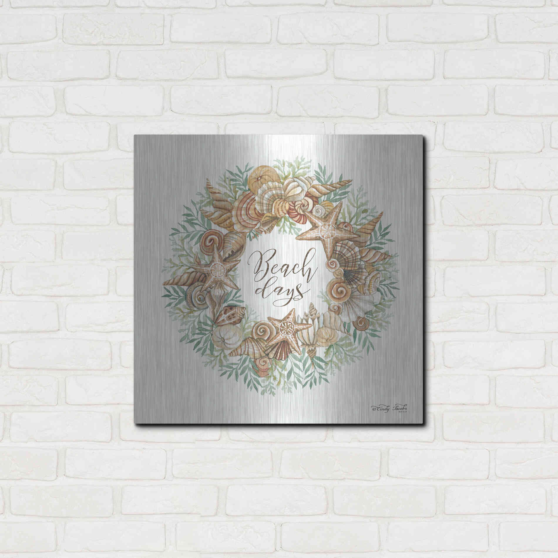 Luxe Metal Art 'Beach Days Shell Wreath' by Cindy Jacobs, Metal Wall Art,24x24