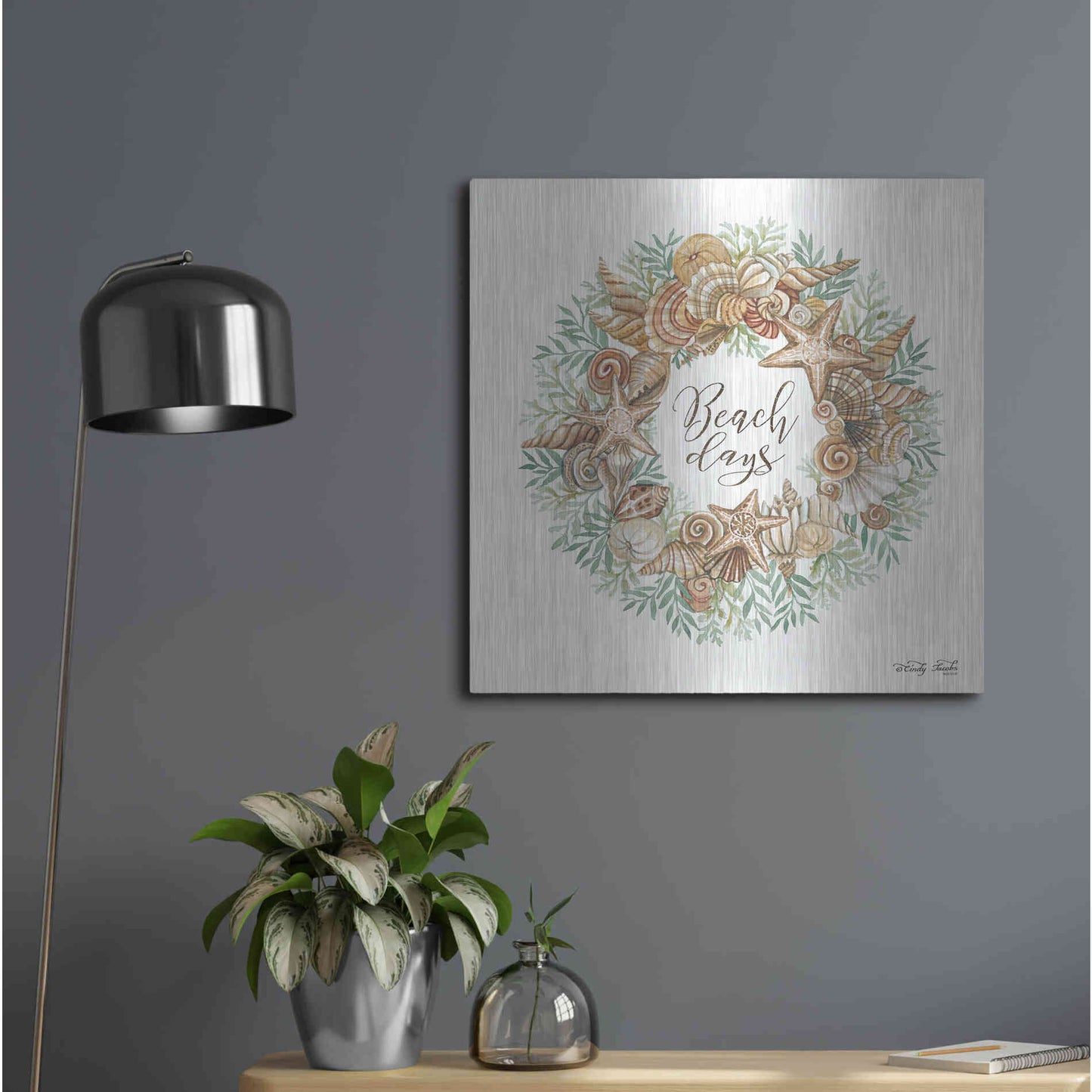 Luxe Metal Art 'Beach Days Shell Wreath' by Cindy Jacobs, Metal Wall Art,24x24