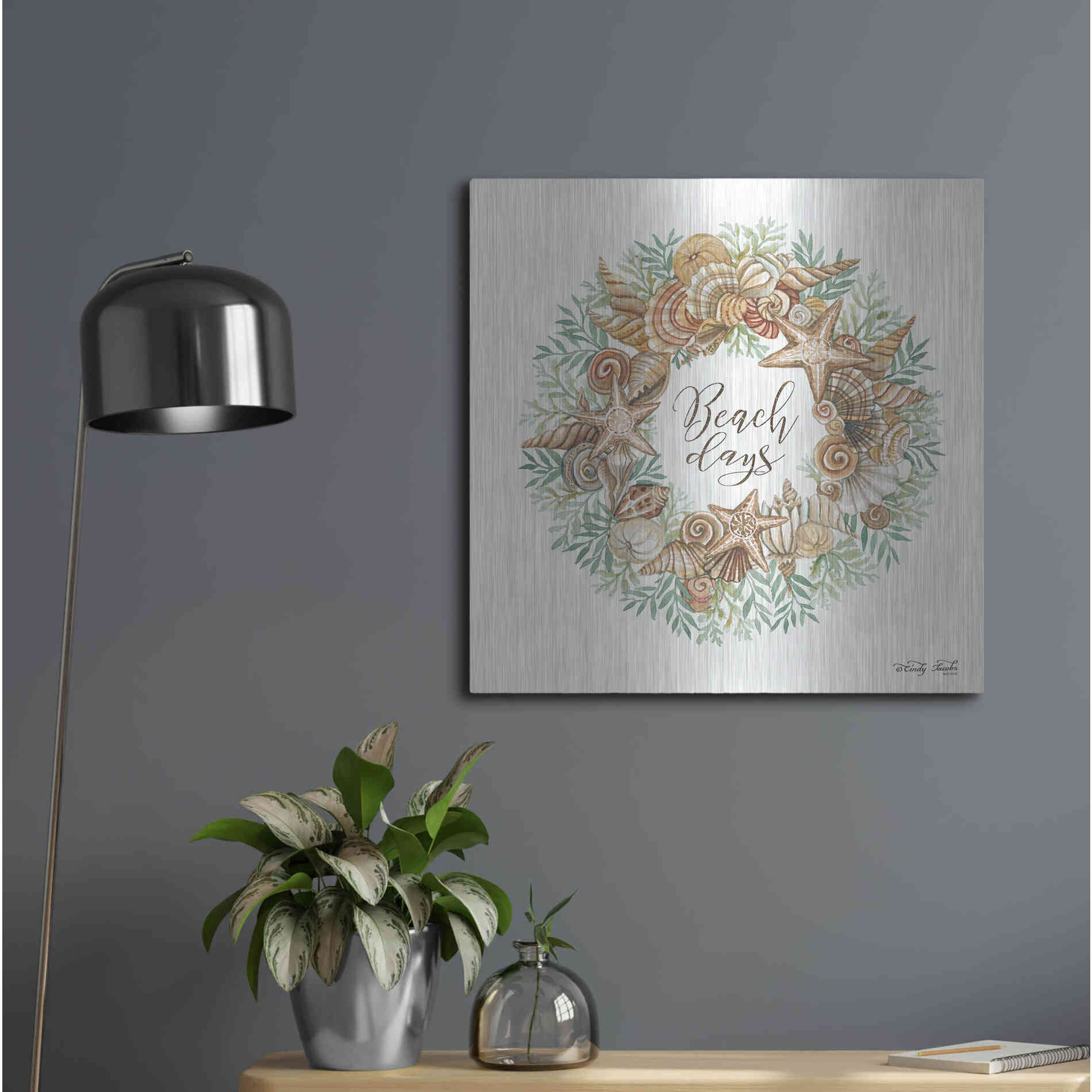 Luxe Metal Art 'Beach Days Shell Wreath' by Cindy Jacobs, Metal Wall Art,24x24