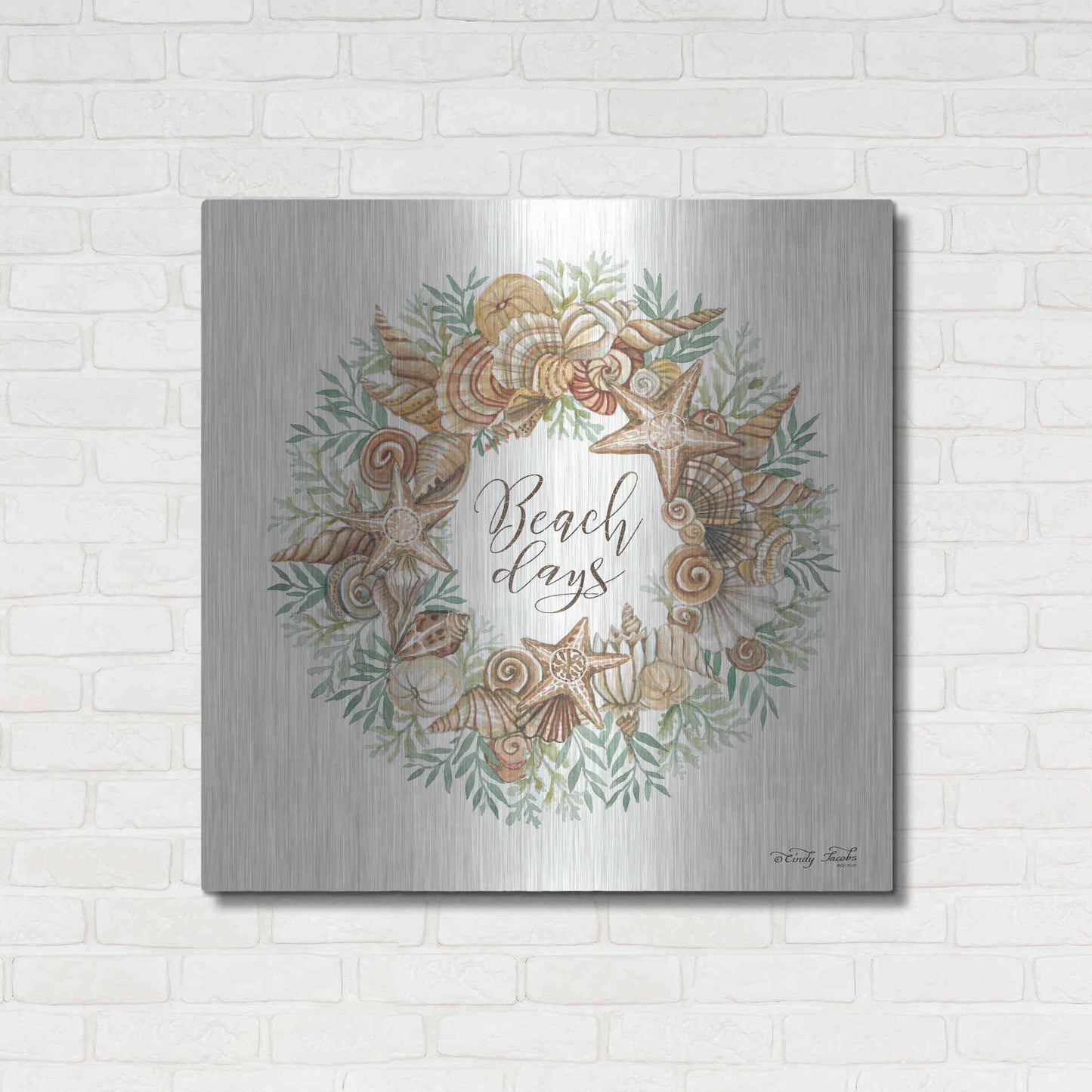 Luxe Metal Art 'Beach Days Shell Wreath' by Cindy Jacobs, Metal Wall Art,36x36