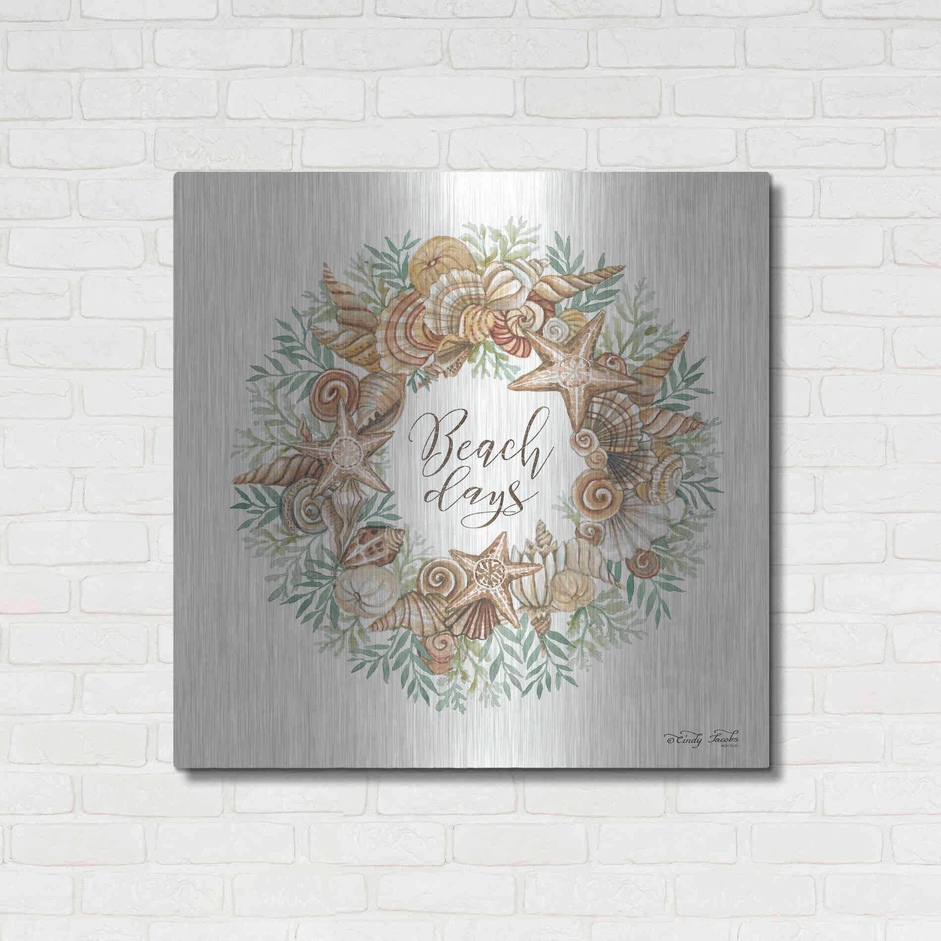 Luxe Metal Art 'Beach Days Shell Wreath' by Cindy Jacobs, Metal Wall Art,36x36