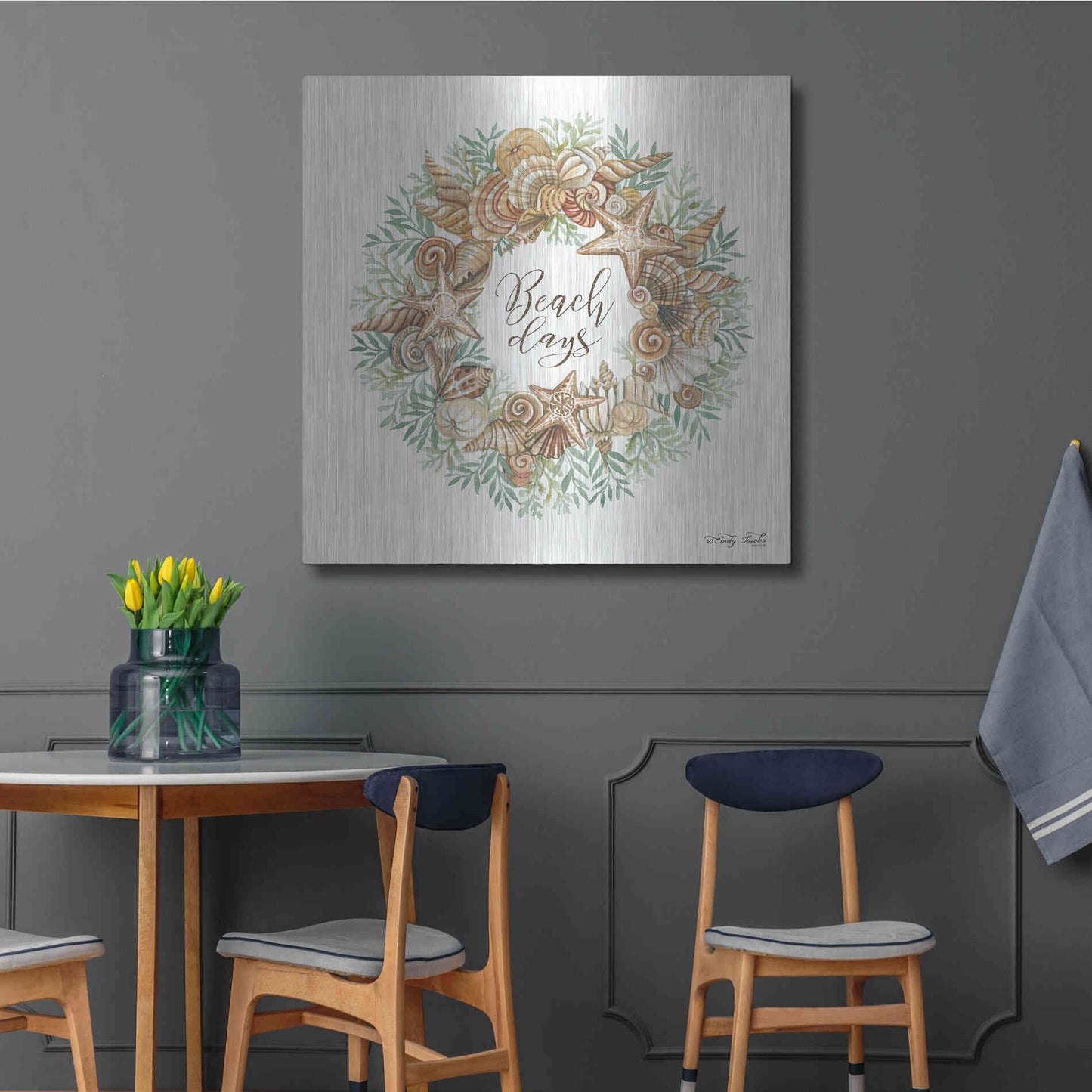 Luxe Metal Art 'Beach Days Shell Wreath' by Cindy Jacobs, Metal Wall Art,36x36