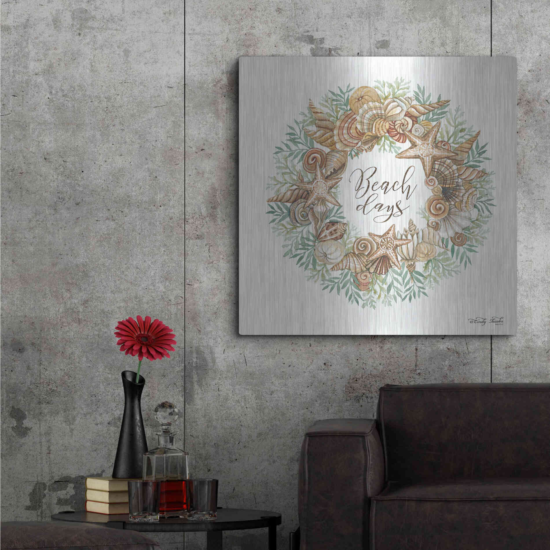 Luxe Metal Art 'Beach Days Shell Wreath' by Cindy Jacobs, Metal Wall Art,36x36