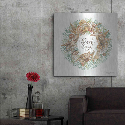 Luxe Metal Art 'Beach Days Shell Wreath' by Cindy Jacobs, Metal Wall Art,36x36
