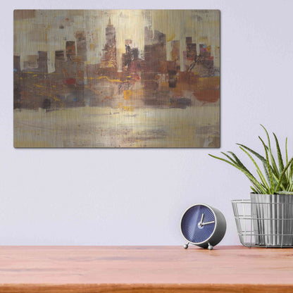 Luxe Metal Art 'City Skyline at Dusk' by Albena Hristova, Metal Wall Art,16x12