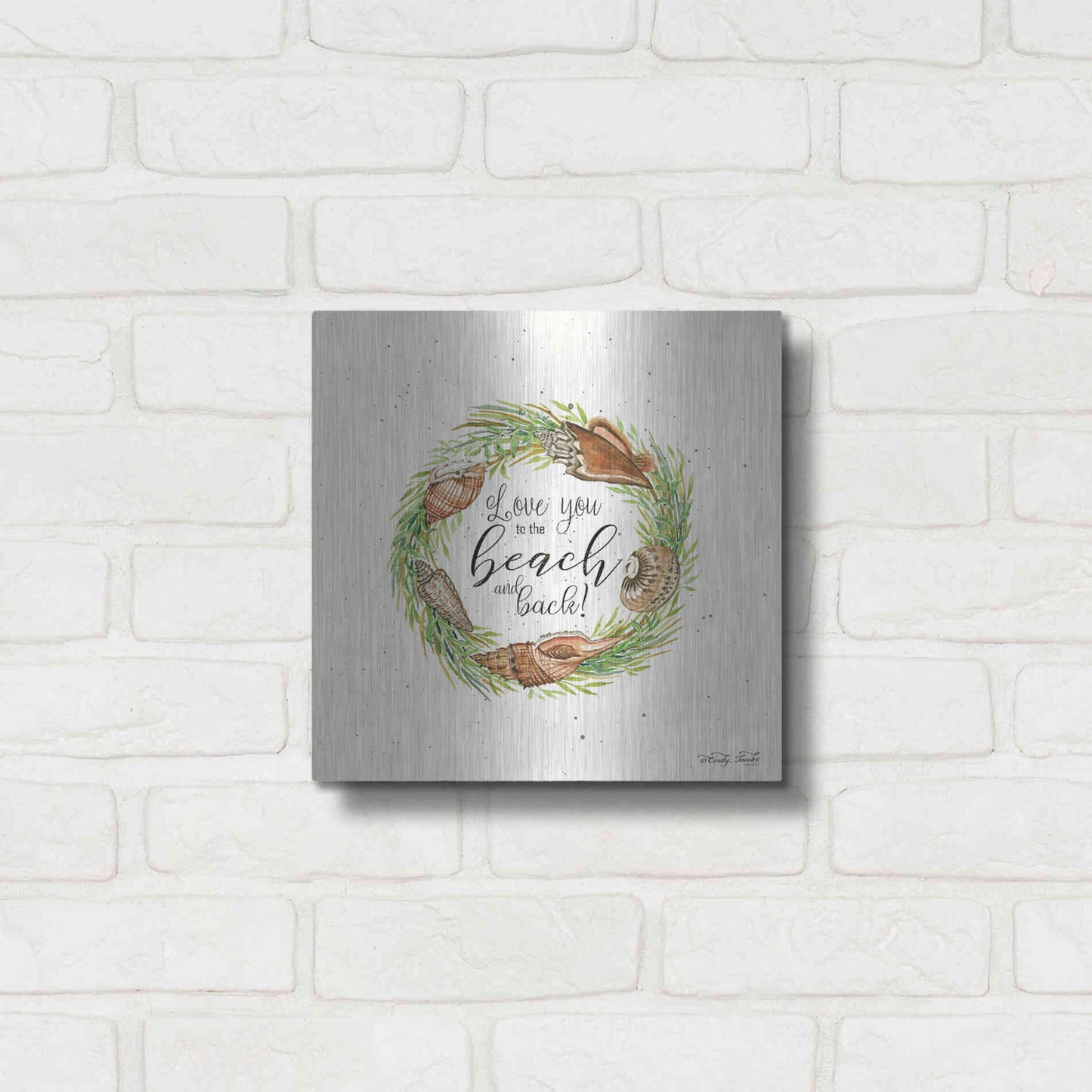 Luxe Metal Art 'Love You to the Beach Shell Wreath' by Cindy Jacobs, Metal Wall Art,12x12