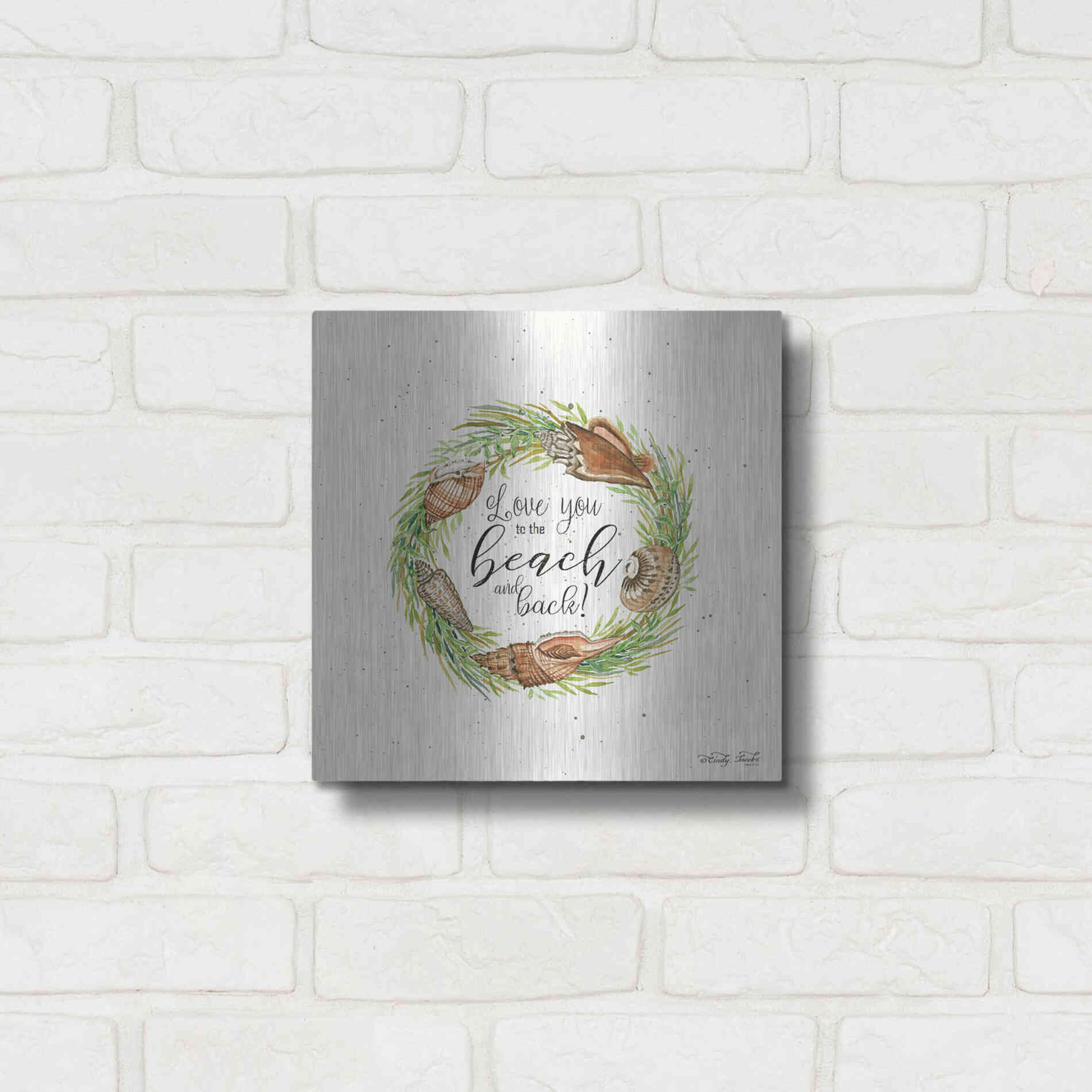 Luxe Metal Art 'Love You to the Beach Shell Wreath' by Cindy Jacobs, Metal Wall Art,12x12