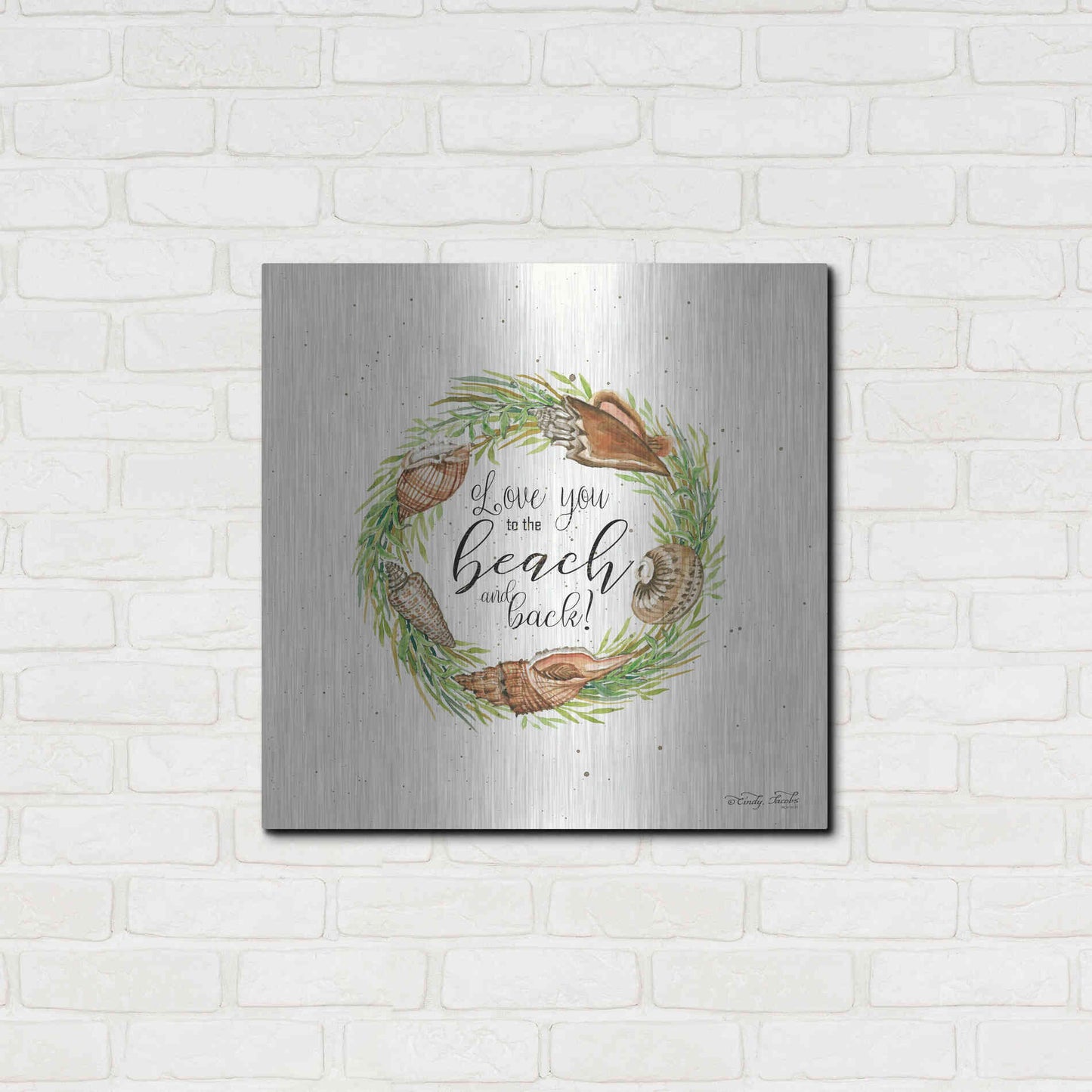 Luxe Metal Art 'Love You to the Beach Shell Wreath' by Cindy Jacobs, Metal Wall Art,24x24