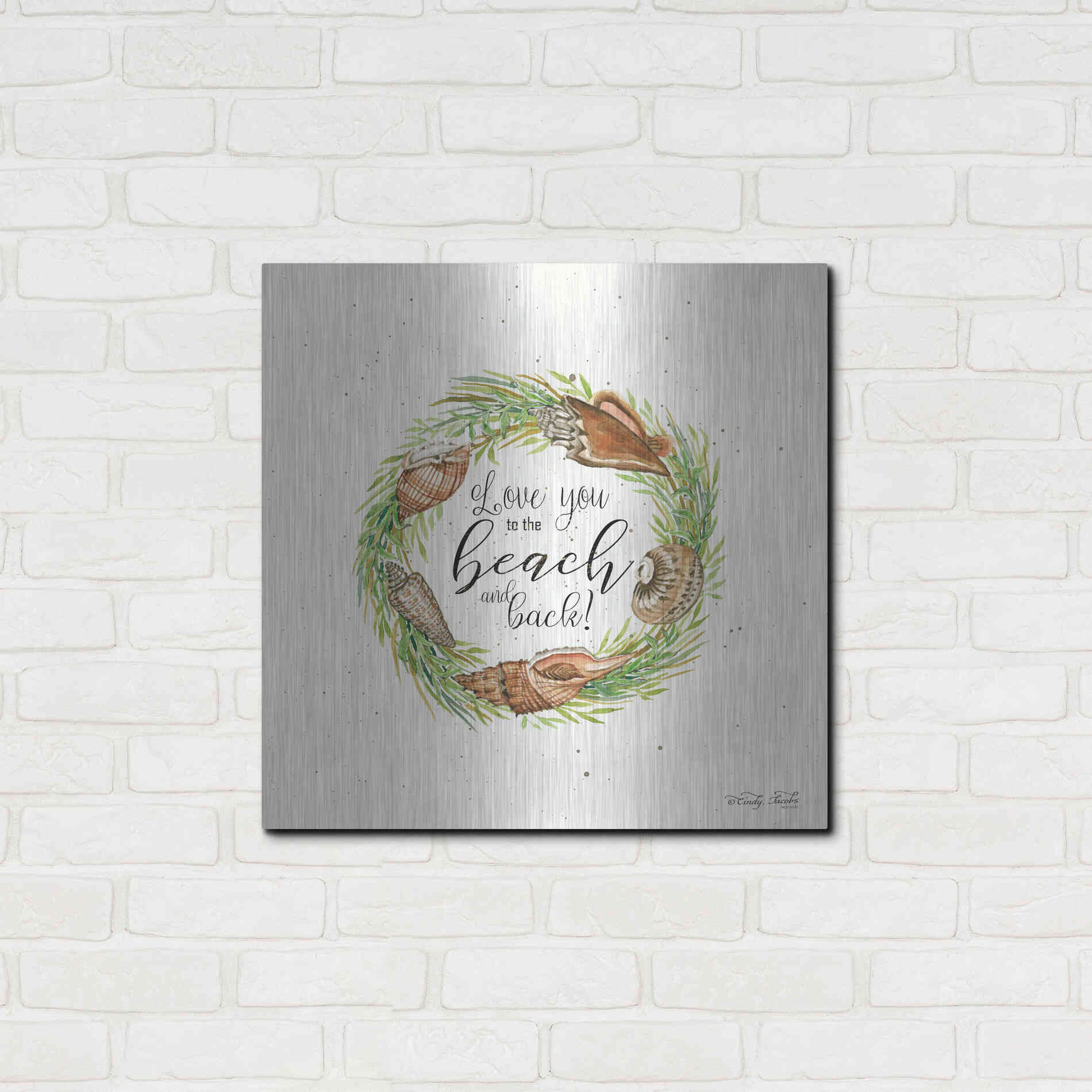 Luxe Metal Art 'Love You to the Beach Shell Wreath' by Cindy Jacobs, Metal Wall Art,24x24
