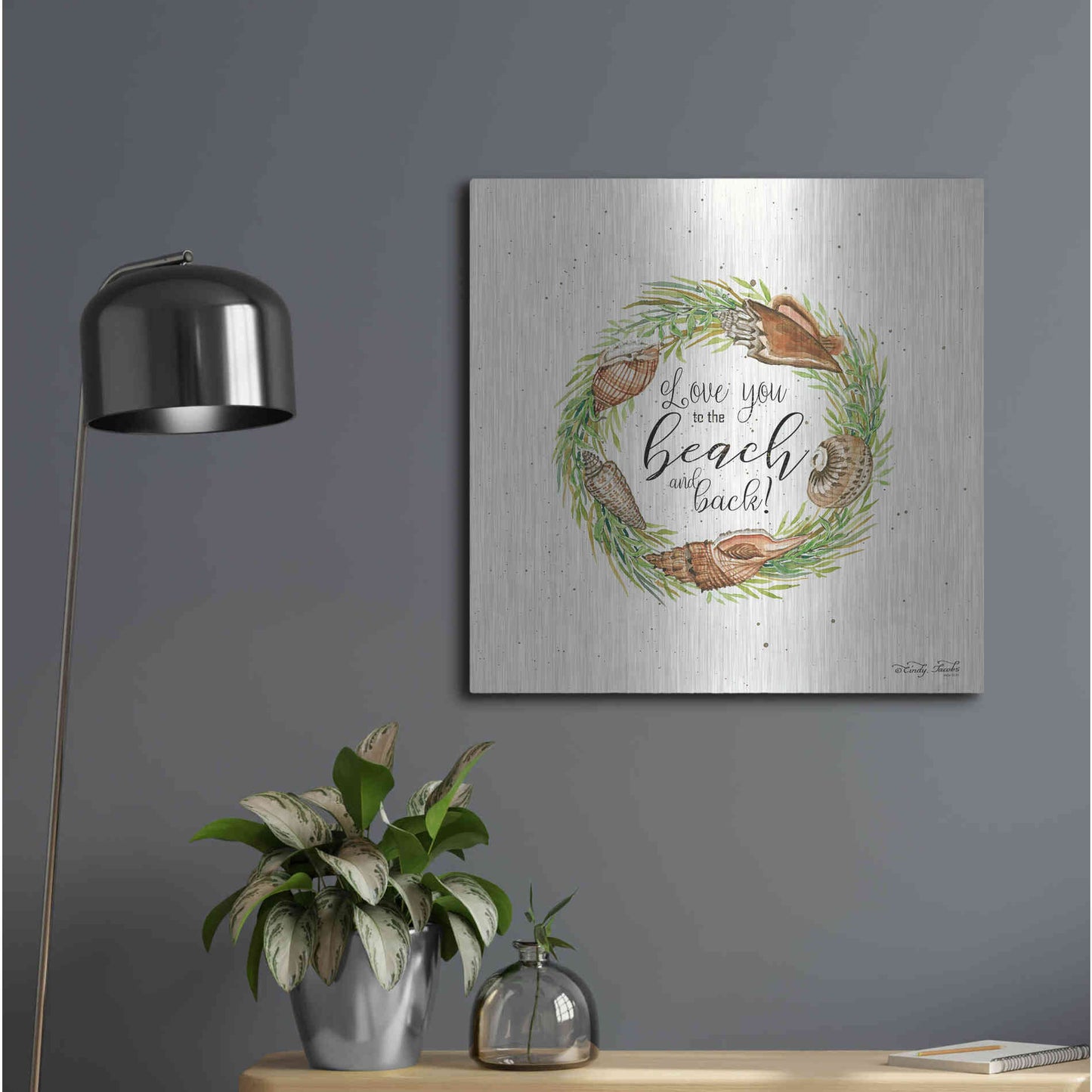 Luxe Metal Art 'Love You to the Beach Shell Wreath' by Cindy Jacobs, Metal Wall Art,24x24