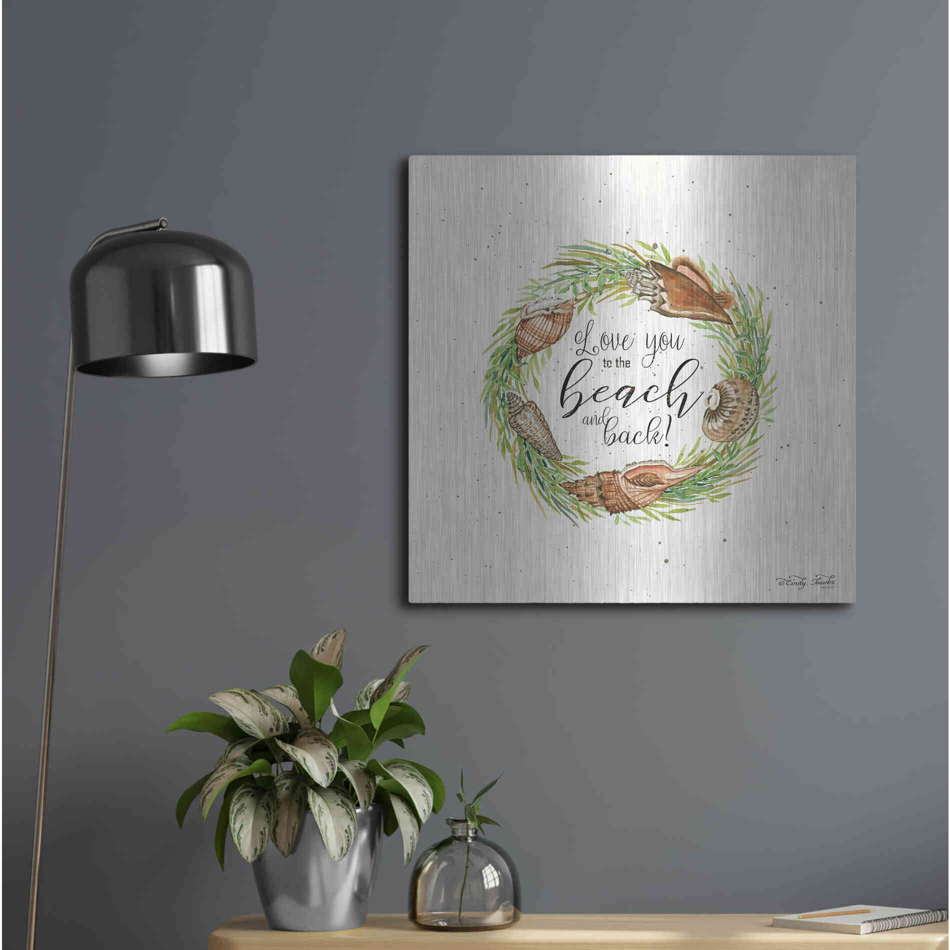Luxe Metal Art 'Love You to the Beach Shell Wreath' by Cindy Jacobs, Metal Wall Art,24x24