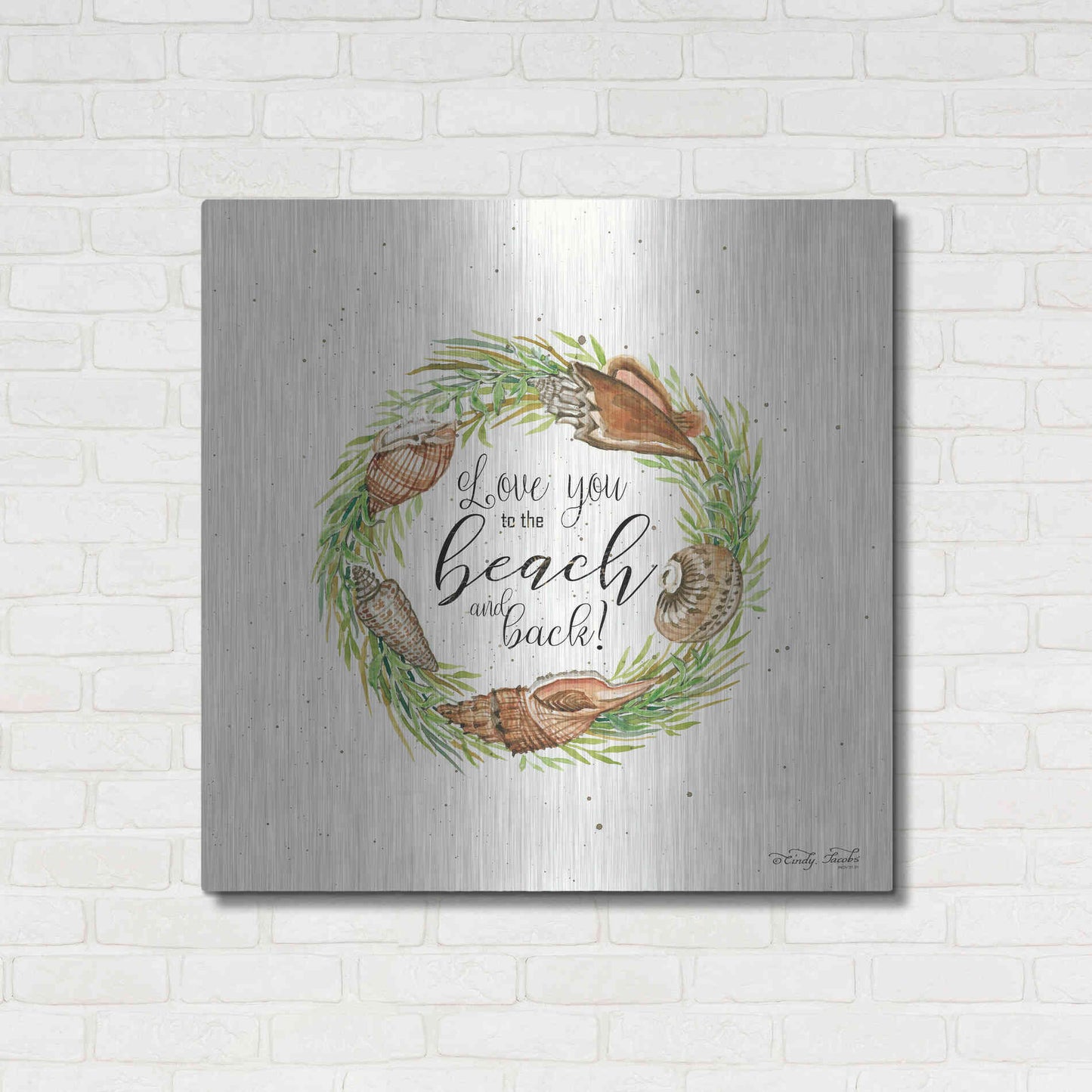 Luxe Metal Art 'Love You to the Beach Shell Wreath' by Cindy Jacobs, Metal Wall Art,36x36