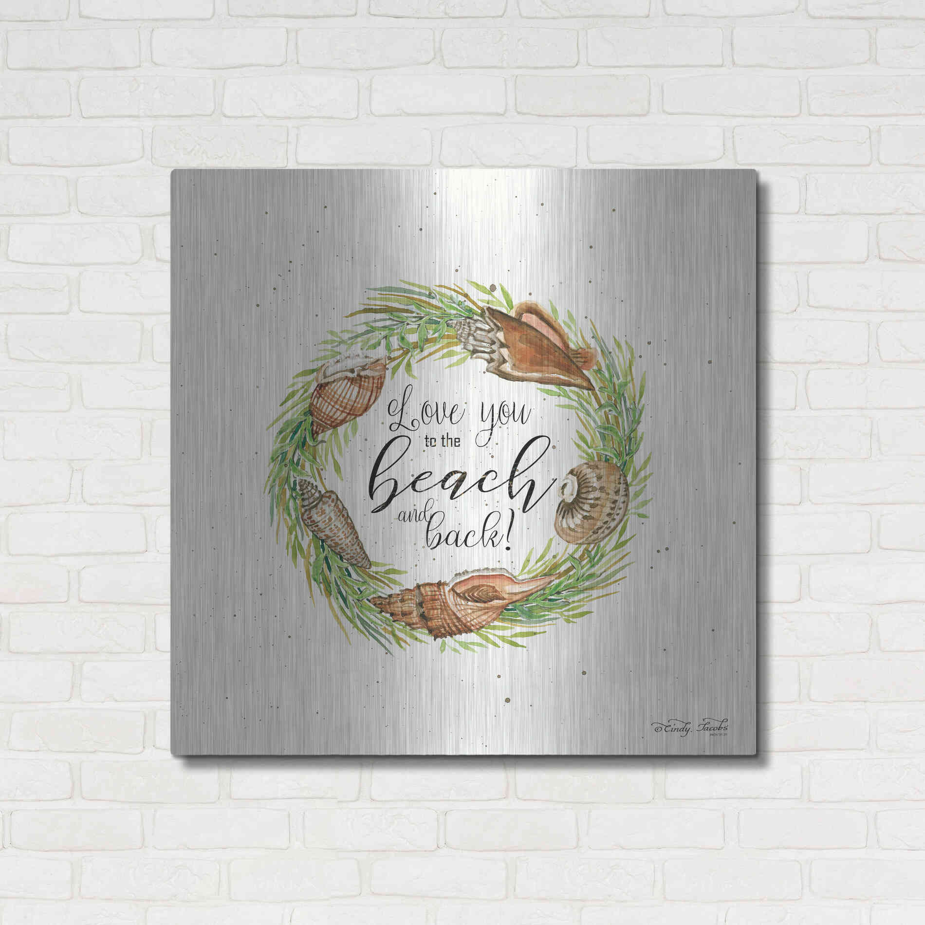 Luxe Metal Art 'Love You to the Beach Shell Wreath' by Cindy Jacobs, Metal Wall Art,36x36