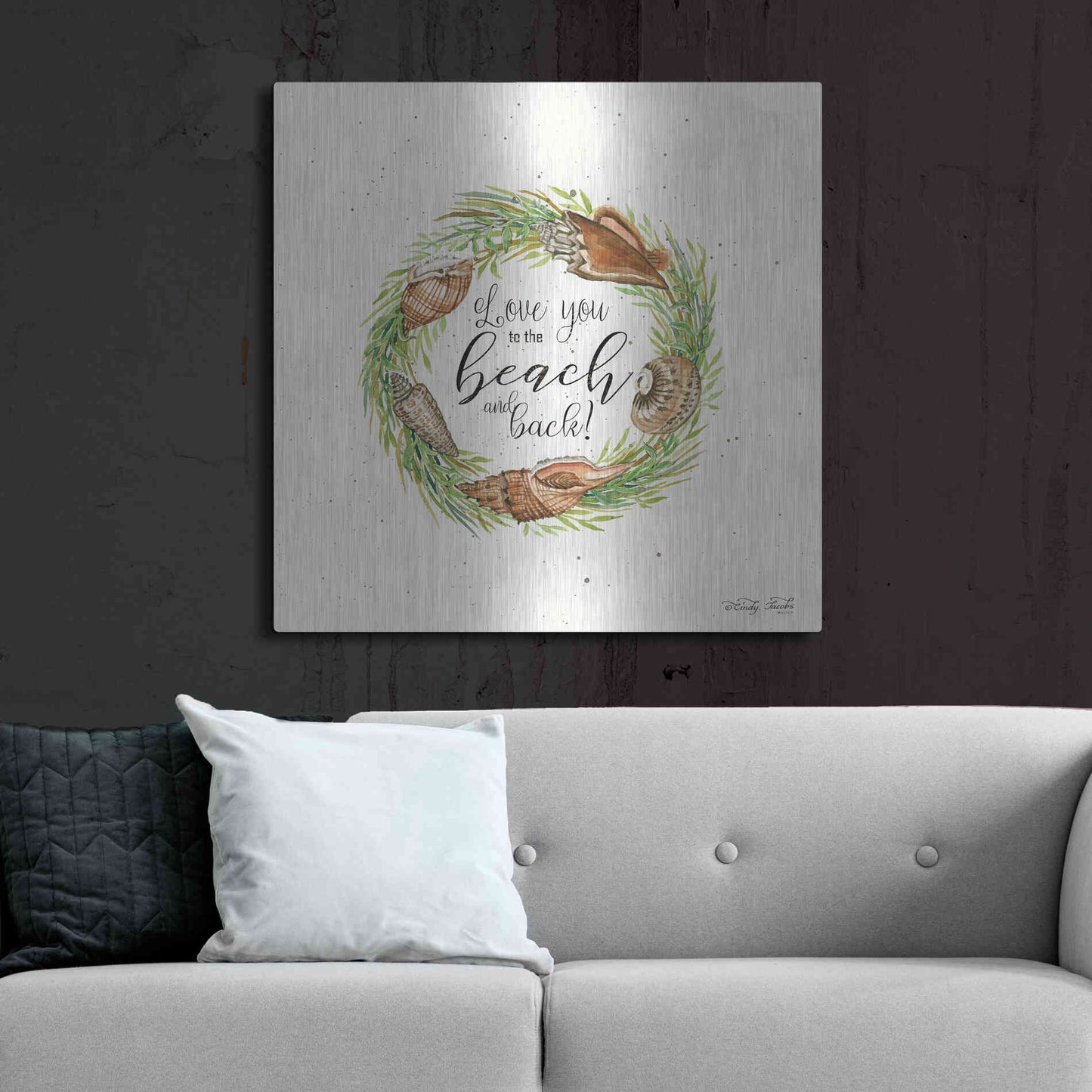 Luxe Metal Art 'Love You to the Beach Shell Wreath' by Cindy Jacobs, Metal Wall Art,36x36