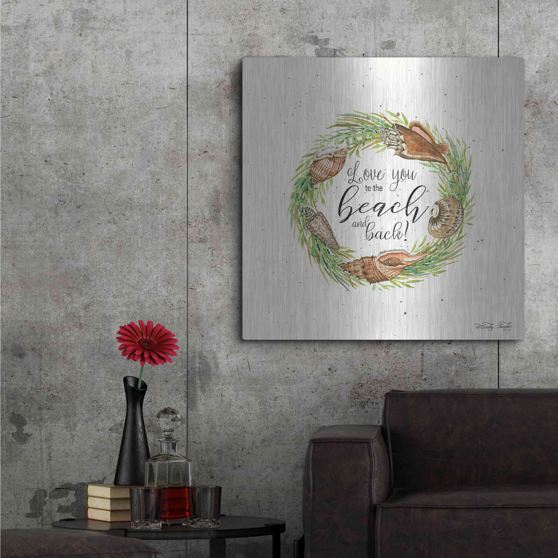Luxe Metal Art 'Love You to the Beach Shell Wreath' by Cindy Jacobs, Metal Wall Art,36x36